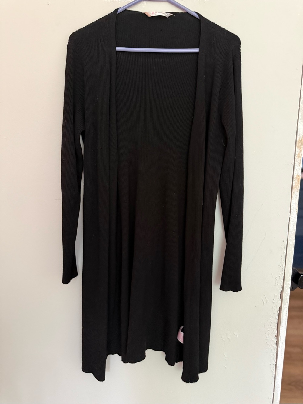 Long Black Ribbed Duster Cardigan Size Large